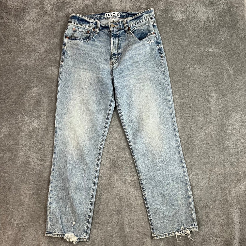 Daze Denim Jeans Womens 27 Light Wash High Rise Straight Leg Organic Cotton